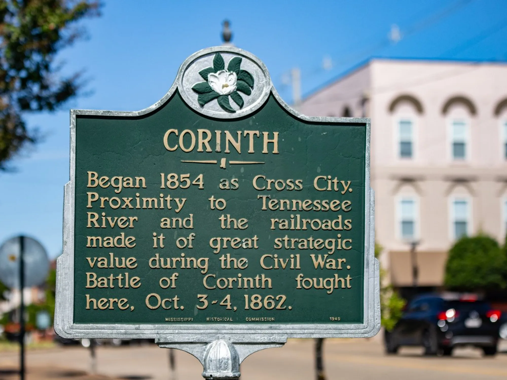 Corinth historical marker commemorating Cross City and the Battle of Corinth